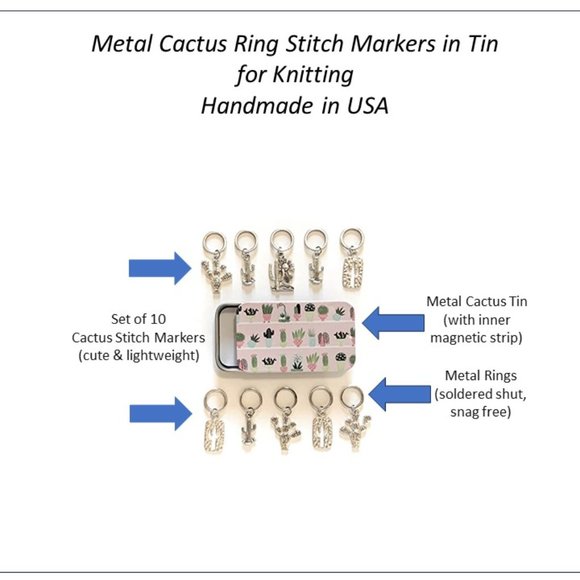 Stitch Markers Tin Knitting Metal Ring Cactus Set with Case Gifts for Knitters - Picture 2 of 6